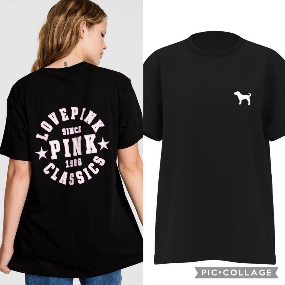 PINK Victoria's Secret Black Tee with Pink Logo